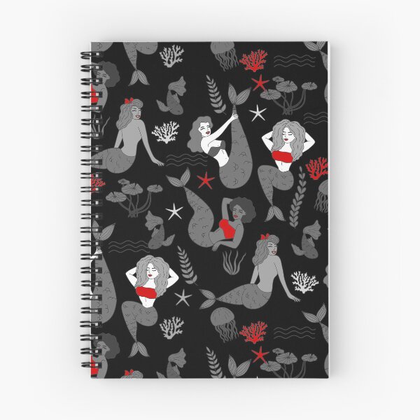 Item preview, red black mermaids pattern print designed and sold by Gossip Rag.