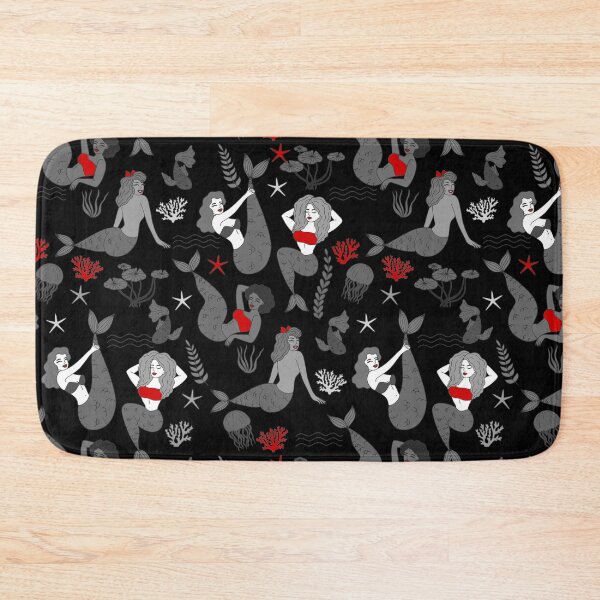 Item preview, red black mermaids pattern print designed and sold by Gossip Rag.
