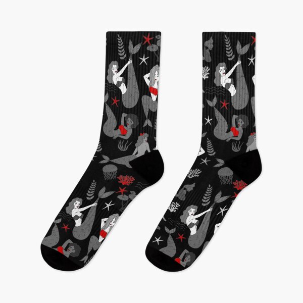 Item preview, red black mermaids pattern print designed and sold by Gossip Rag.
