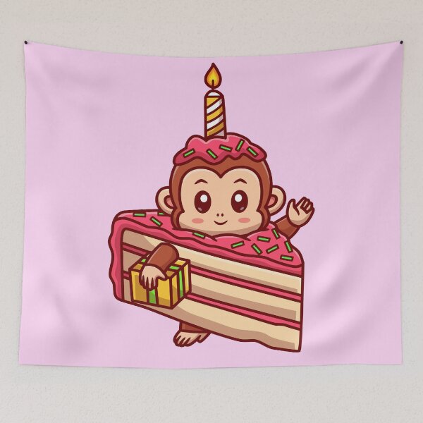 Item preview, Cute Monkey with Birthday Cake Cartoon Vector Icon designed and sold by hjian8219.