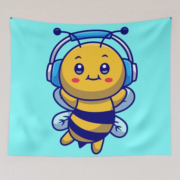 Item preview, Cute Honey Bee Wearing Headphones Cartoon Vector Icon designed and sold by hjian8219.