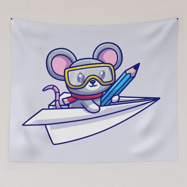 Item preview, Cute Mouse Riding Paper Plane with Pencil Cartoon Vector Icon   designed and sold by hjian8219.