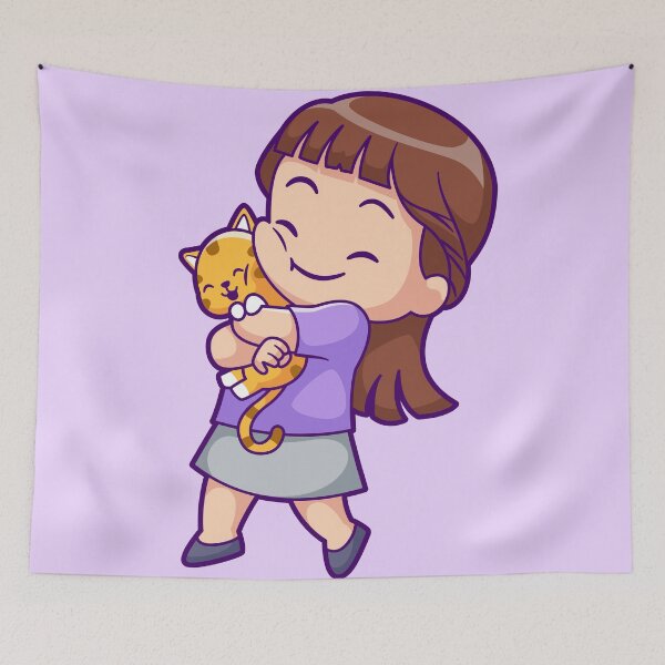 Item preview, Cute Girl Hugging Cat Cartoon Vector Icon designed and sold by hjian8219.