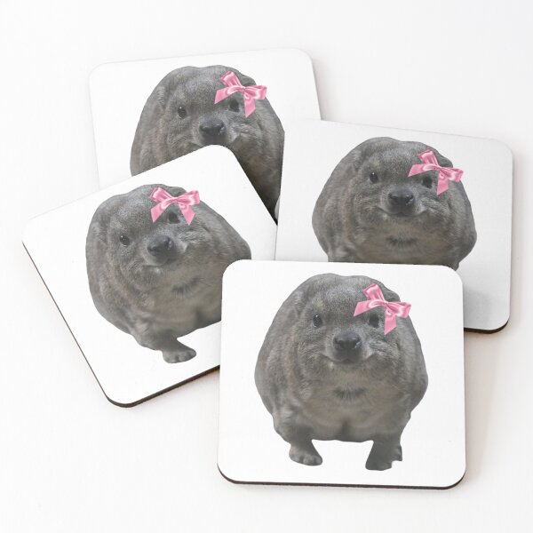 Item preview, cute rock hyrax wearing pink ribbon bow designed and sold by SillyLittleSnek.