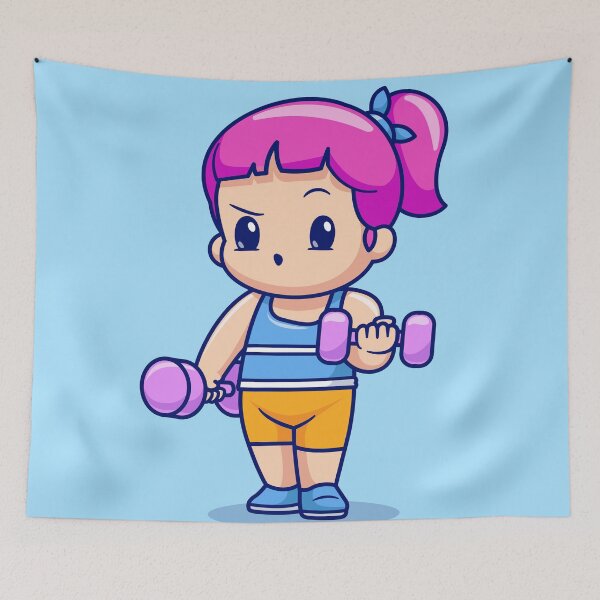Item preview, Cute Girl Lifting Dumbbell Cartoon Vector Icon designed and sold by hjian8219.