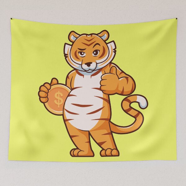 Item preview, Tiger Holding Gold Coin Thumbs Up Cartoon Vector Icon designed and sold by hjian8219.