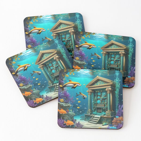 Item preview, Magical Underwater Library With Gold and White Dolphins designed and sold by Melantari Vizuns.