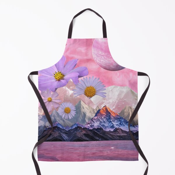 Item preview, 'Candy Floss Cosmos' Pink Cut Out Collage of Mountains, Flowers +  Planets designed and sold by Venus-in-Virgo.