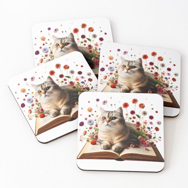 Item preview, Cat Books and Flowers designed and sold by Chic-Fun.
