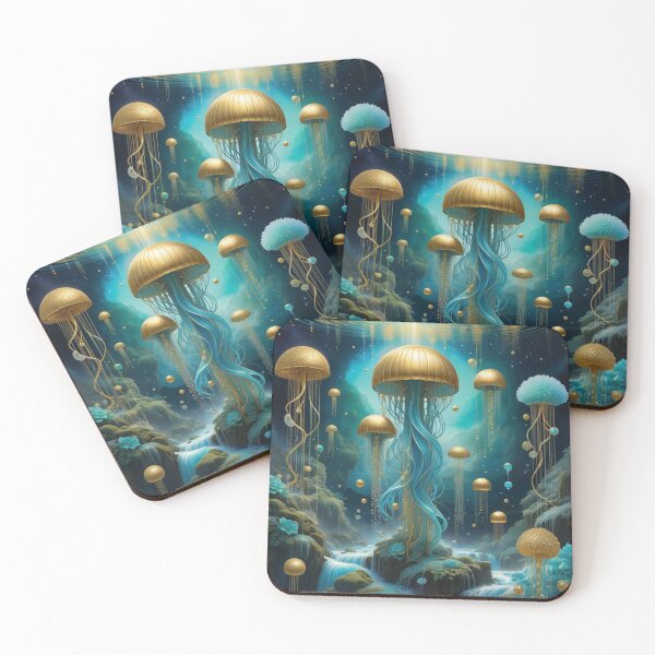 Item preview, Underwater Cave of Gold And Blue Jellyfish designed and sold by Melantari Vizuns.