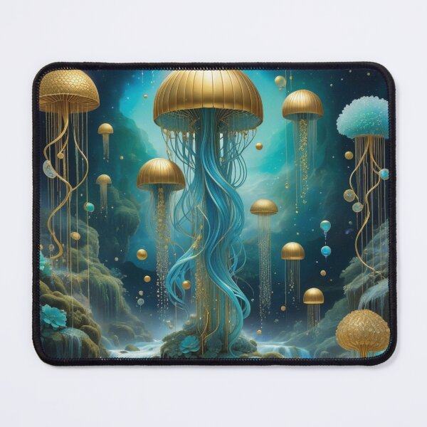 Item preview, Underwater Cave of Gold And Blue Jellyfish designed and sold by Melantari Vizuns.