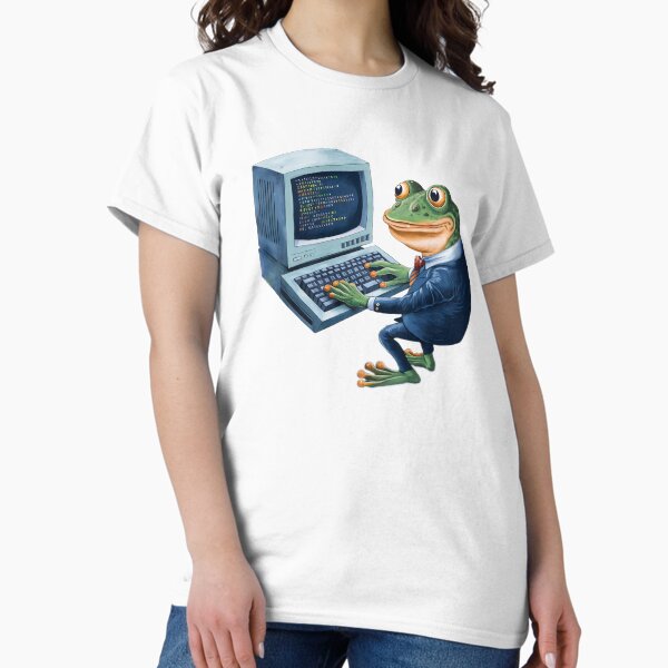 Vista previa del artículo con la obra «Frog Debagger - ¡Soy código fijo!», diseñado y vendido por TitoDesignerr.
