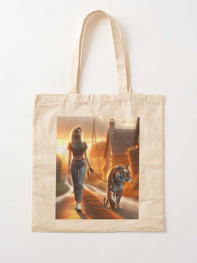 Thumbnail 2 of 5, Tote Bag, Walking a Tiger designed and sold by LenCarol.