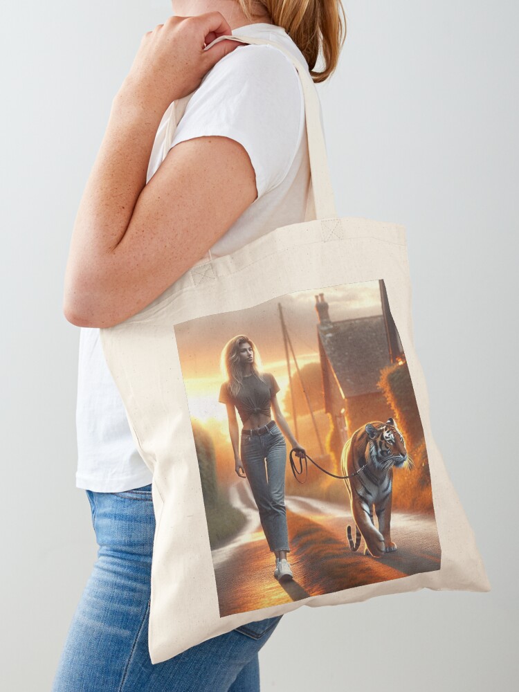 Thumbnail 1 of 5, Tote Bag, Walking a Tiger designed and sold by LenCarol.