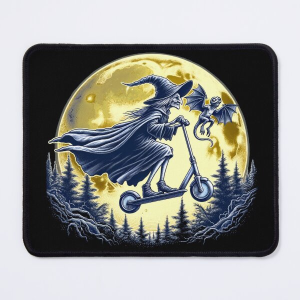 Item preview, Witch with a scooter without a broom is flying in front of a full moon. designed and sold by Matzi-MV.