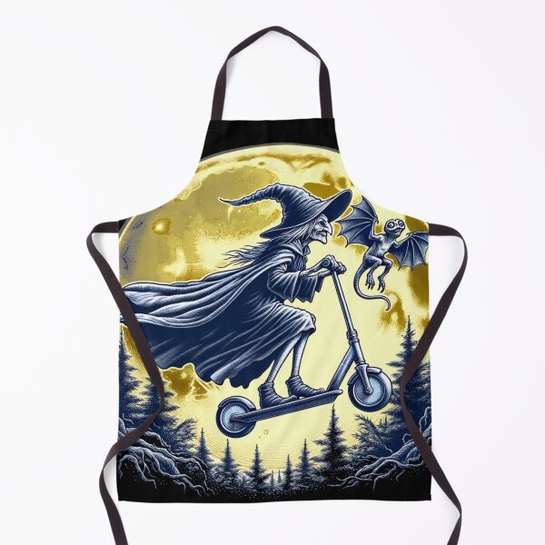 Item preview, Witch with a scooter without a broom is flying in front of a full moon. designed and sold by Matzi-MV.