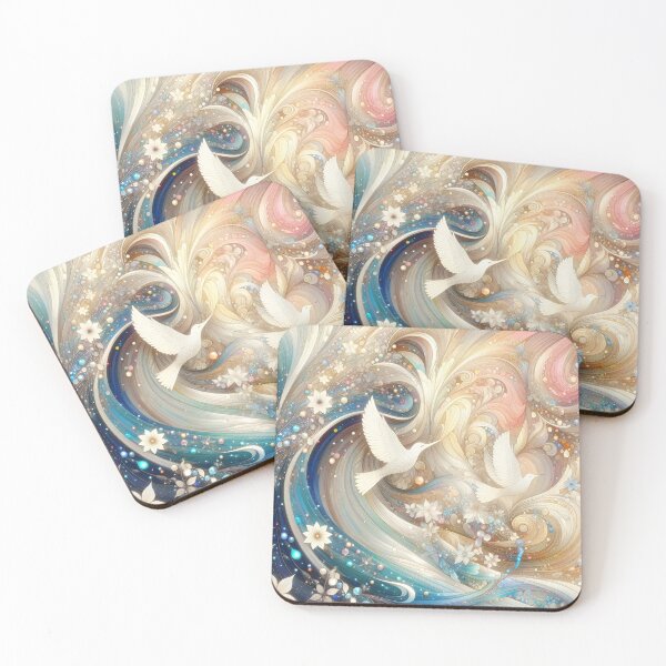 Item preview, Winged Romance: Birds Amidst Abstract Blooms designed and sold by daruneenok.