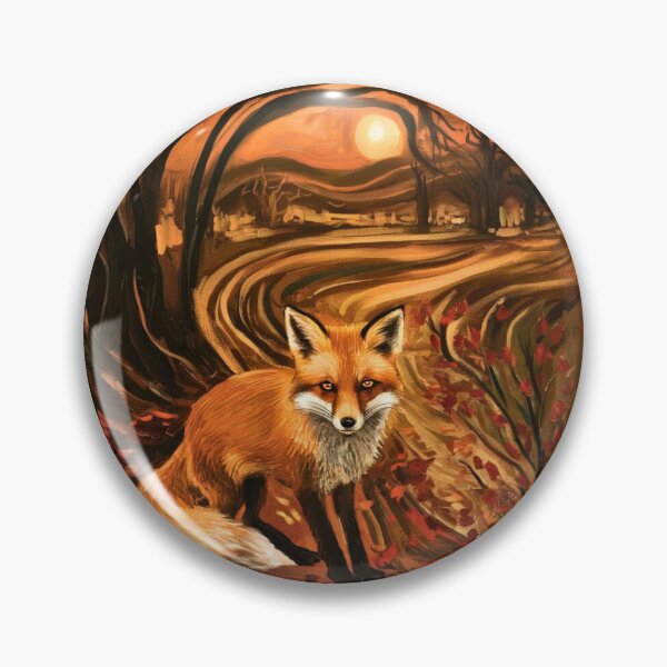 Item preview, Fox Portrait. Autumn season, fall fox, vintage fox, fox painting, Edvard Munch style designed and sold by FoxVibes.
