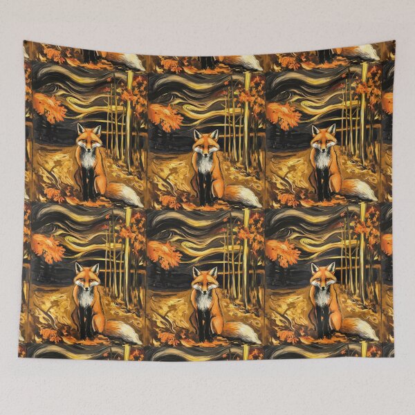 Item preview, Fox Portrait. Autumn season, fall fox, vintage fox, fox painting, Edvard Munch style designed and sold by FoxVibes.
