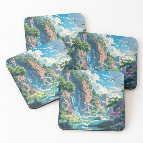 Item preview, Japanese Anime Waterfall Landscape - Waterfall of Peaceful Blue designed and sold by SamuraiSwords.