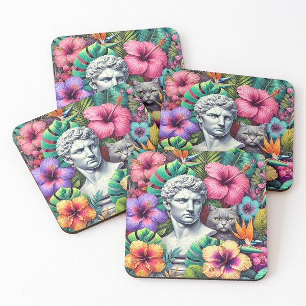 Item preview, David in Tropical Chaos, leaves, flowers, hibiscus, cat designed and sold by humminghaven.