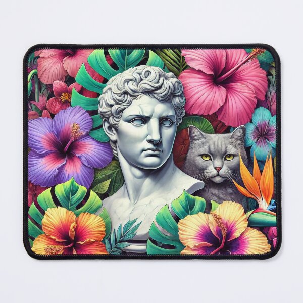 Item preview, David in Tropical Chaos, leaves, flowers, hibiscus, cat designed and sold by humminghaven.