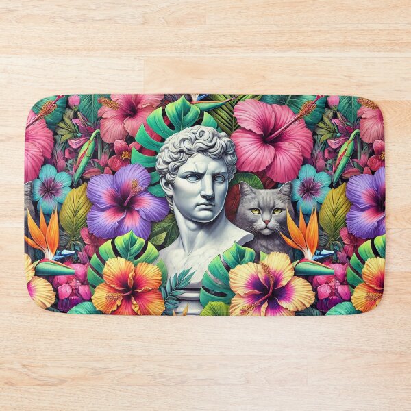 Item preview, David in Tropical Chaos, leaves, flowers, hibiscus, cat designed and sold by humminghaven.