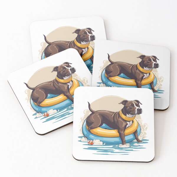 Item preview, Doggy Days of summer aesthetic summer vacation staffordshire bull terrier dog in a swimming ring  designed and sold by GoodyPaws.