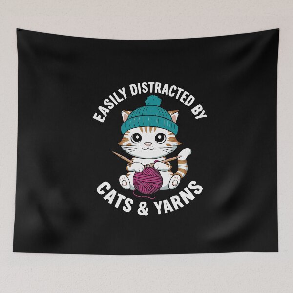 Item preview, Easily Distracted By Cats & Yarns Knitting designed and sold by Hananiah Merch.