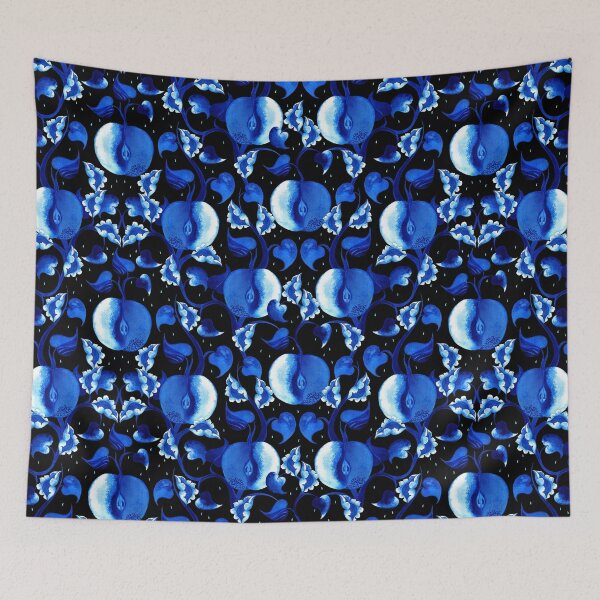Item preview, Watercolor apples, blue on a black background designed and sold by Alex  Blud.