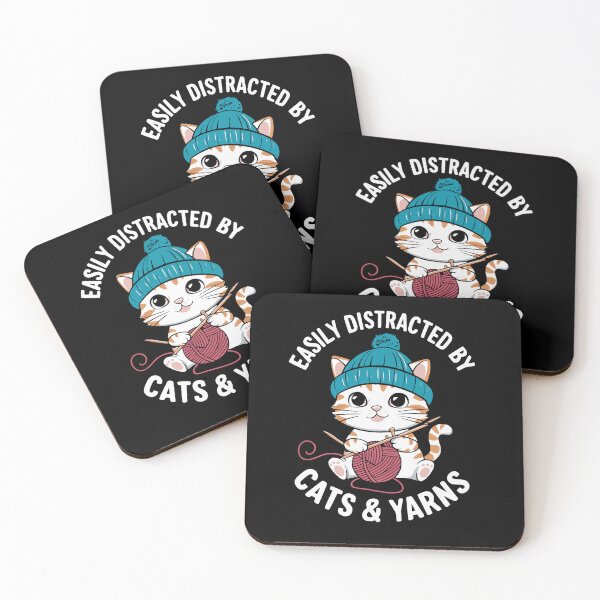 Item preview, Easily Distracted By Cats & Yarns Knitting Humor designed and sold by Hananiah Merch.