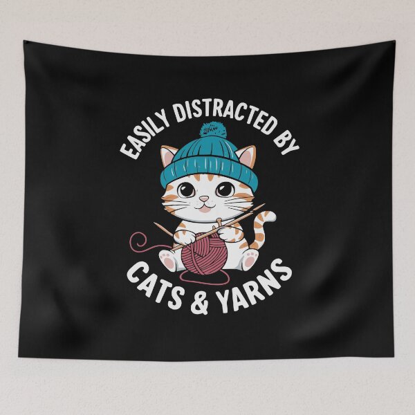 Item preview, Easily Distracted By Cats & Yarns Knitting Humor designed and sold by Hananiah Merch.