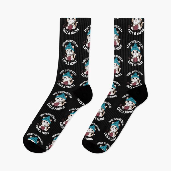 Item preview, Easily Distracted By Cats & Yarns Knitting Humor designed and sold by Hananiah Merch.