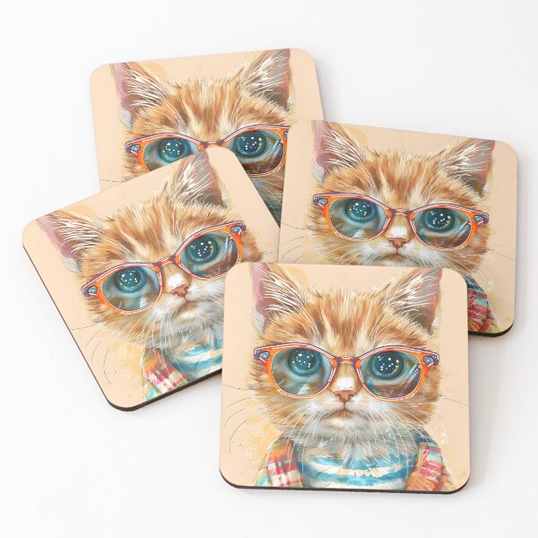 Item preview, Portrait of a cat with glasses designed and sold by HappyStickBike.