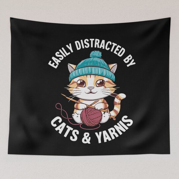 Item preview, Easily Distracted By Cats & Yarns Crafting Cat designed and sold by Hananiah Merch.