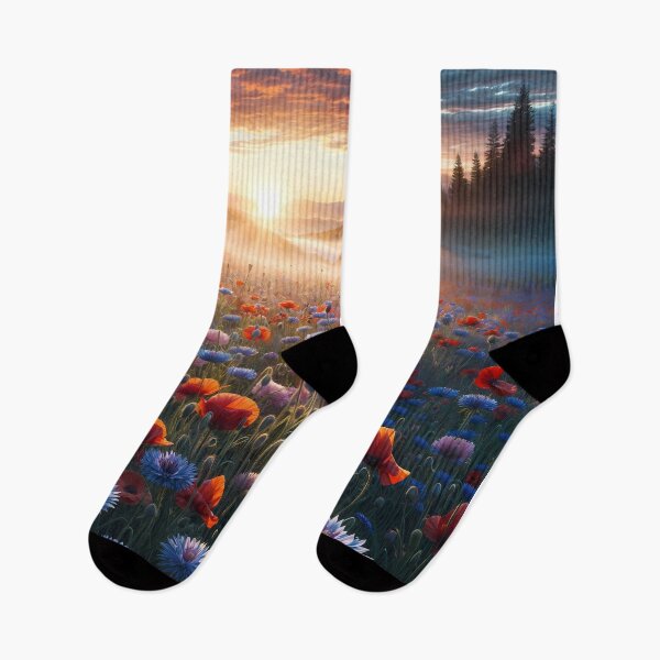 Item preview, wildflowers of poppies and cornflowers at sunset designed and sold by Tatty-shop.