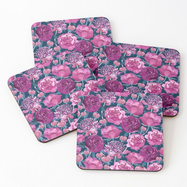 Item preview, Watercolor pink peonies on a dark emerald background designed and sold by Alex  Blud.
