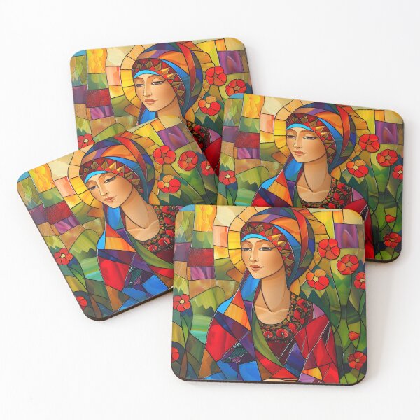 Item preview, Colorful stained glass woman in nature with flowers. designed and sold by Artessie.