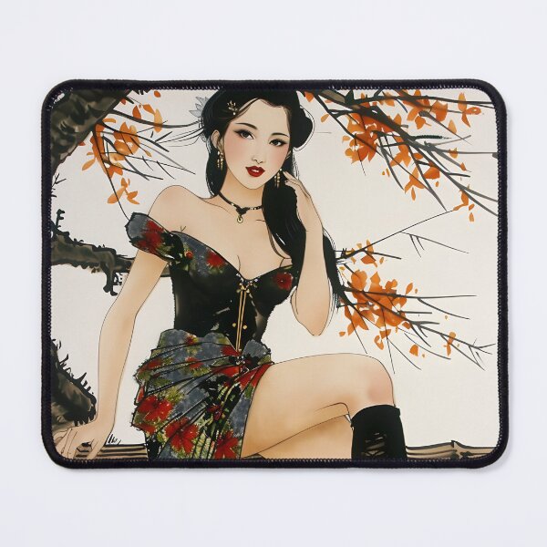 Item preview, Elegant woman in floral dress sitting on a branch  designed and sold by Artessie.