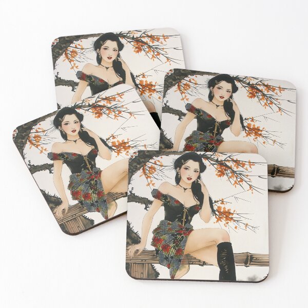 Item preview, Elegant woman in floral dress sitting on a branch  designed and sold by Artessie.