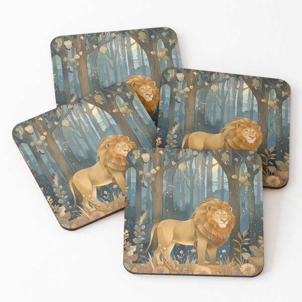 Item preview, Majestic lion standing in a lush and artistic forest scene. designed and sold by Artessie.