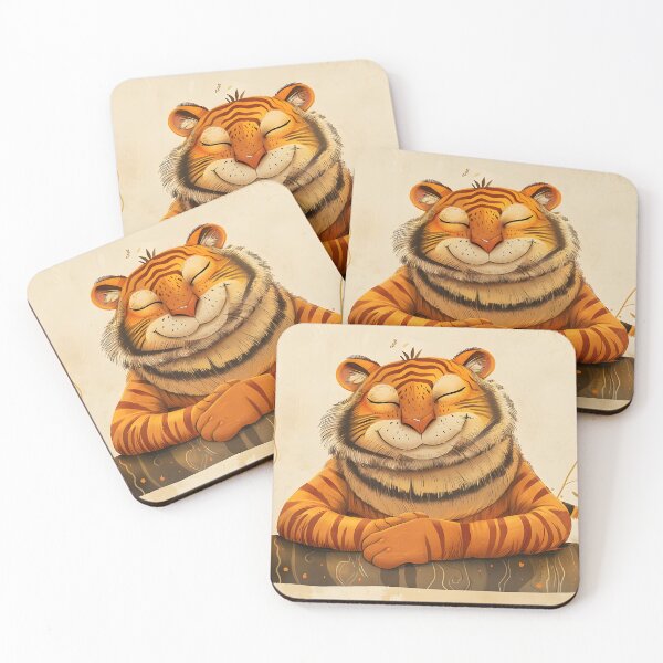 Item preview, Cartoon tiger smiling with arms crossed on a log. designed and sold by Artessie.