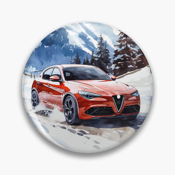 Item preview, Red Alfa Romeo Stelvio Veloce Driving in Snowy Mountain Landscape designed and sold by RevUpDesign.