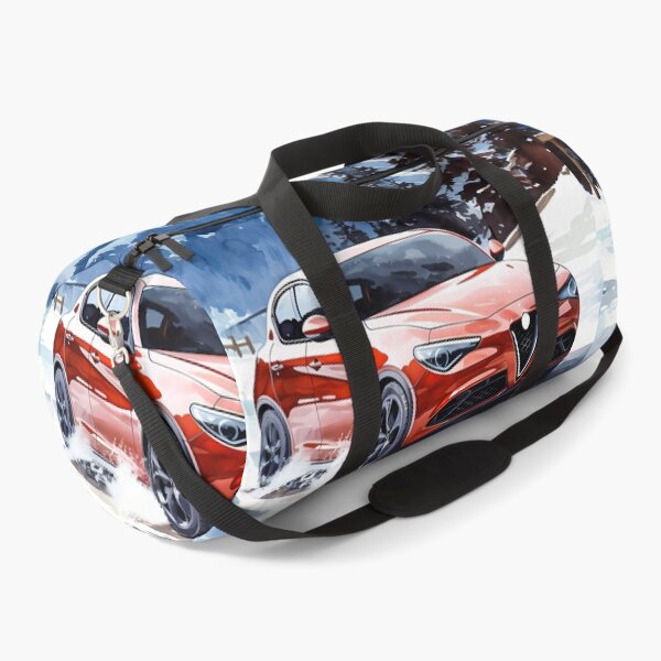 Item preview, Red Alfa Romeo Stelvio Veloce Driving in Snowy Mountain Landscape designed and sold by RevUpDesign.