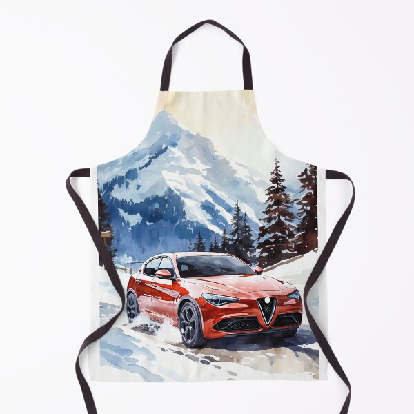 Item preview, Red Alfa Romeo Stelvio Veloce Driving in Snowy Mountain Landscape designed and sold by RevUpDesign.