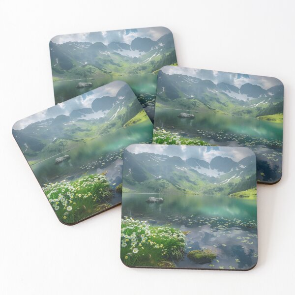Item preview, Serene mountain lake with wildflowers and lush greenery. designed and sold by Artessie.