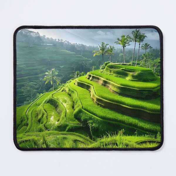 Item preview, Lush green terraced rice fields under a dramatic sky. designed and sold by Artessie.