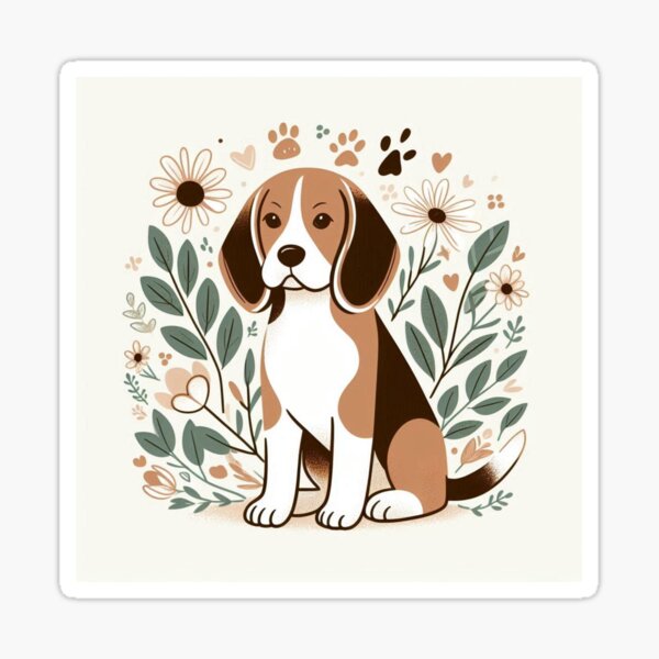 Item preview, Cute Beagle with Flowers designed and sold by SerenPrintables.