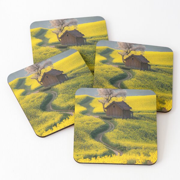 Item preview, Scenic path through yellow fields with solitary cabin designed and sold by Artessie.