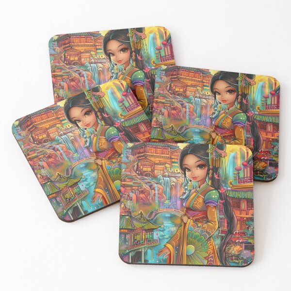 Item preview, Colorful ancient palace with woman in traditional attire designed and sold by Artessie.
